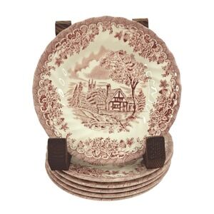 Churchill The Brook Pink Red 6 3/4" Dessert Bread Appetizer Plates Set of 6